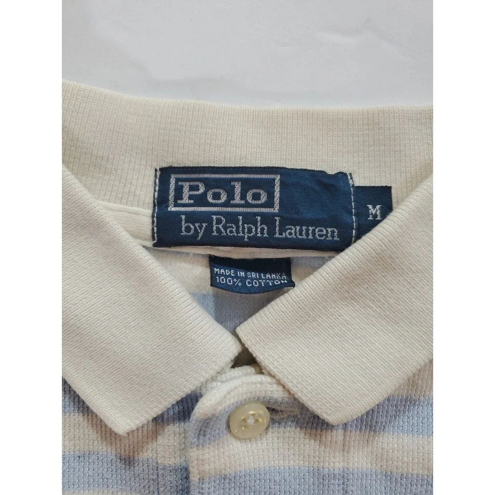 Polo Ralph Lauren Polo Shirt Mens Large White Blue Striped‎ Vintage Shirt